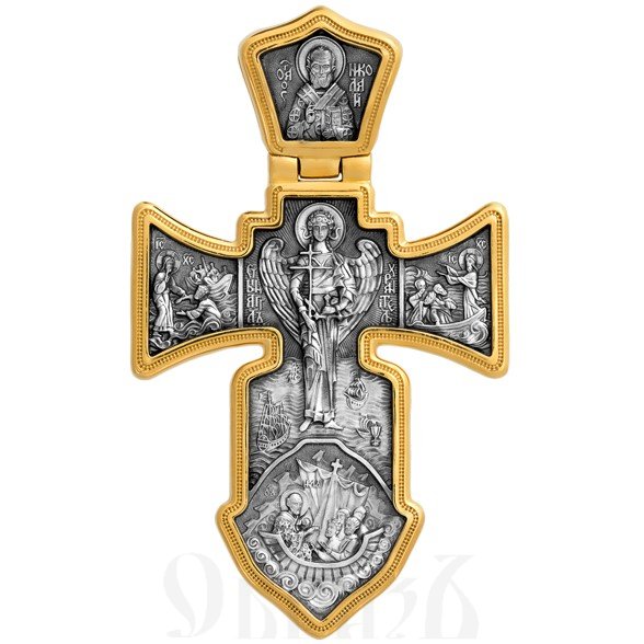 морской крест «распятие. ангел хранитель», серебро 925 проба с золочением (арт. 101.002)