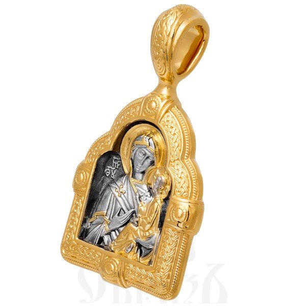 образок «тихвинская икона божией матери», серебро 925 проба с золочением (арт. 102.012)