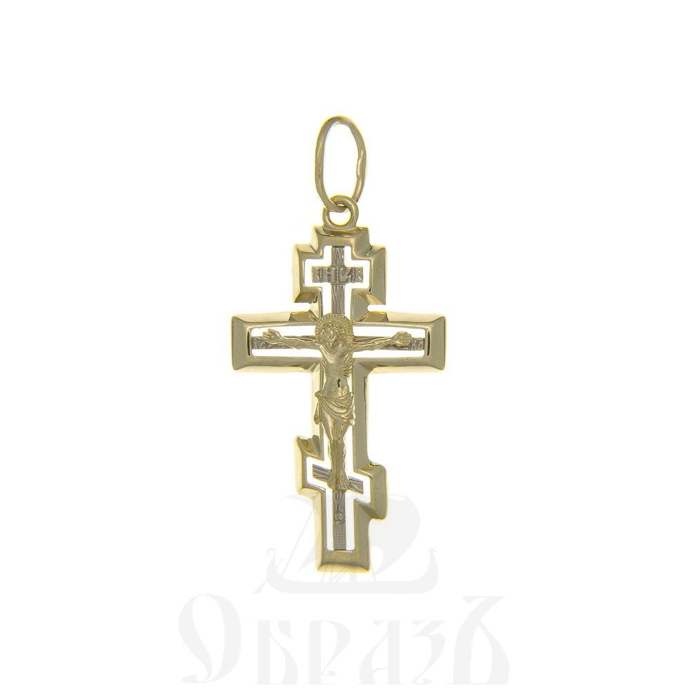 золотой восьмиконечный крест с молитвой "спаси и сохрани", 585 проба желтого и белого цвета (арт. п10154-з5жб)