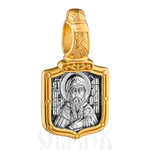нательная икона «святой преподобный анатолий. молитва», серебро 925 пробы с золочением (арт. 102.748)