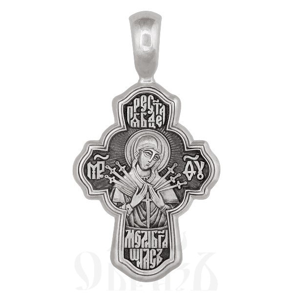 крест с образом господь вседержитель и икона божией матери «семистрельная», золото 585 проба белое (арт. 201.501-3)